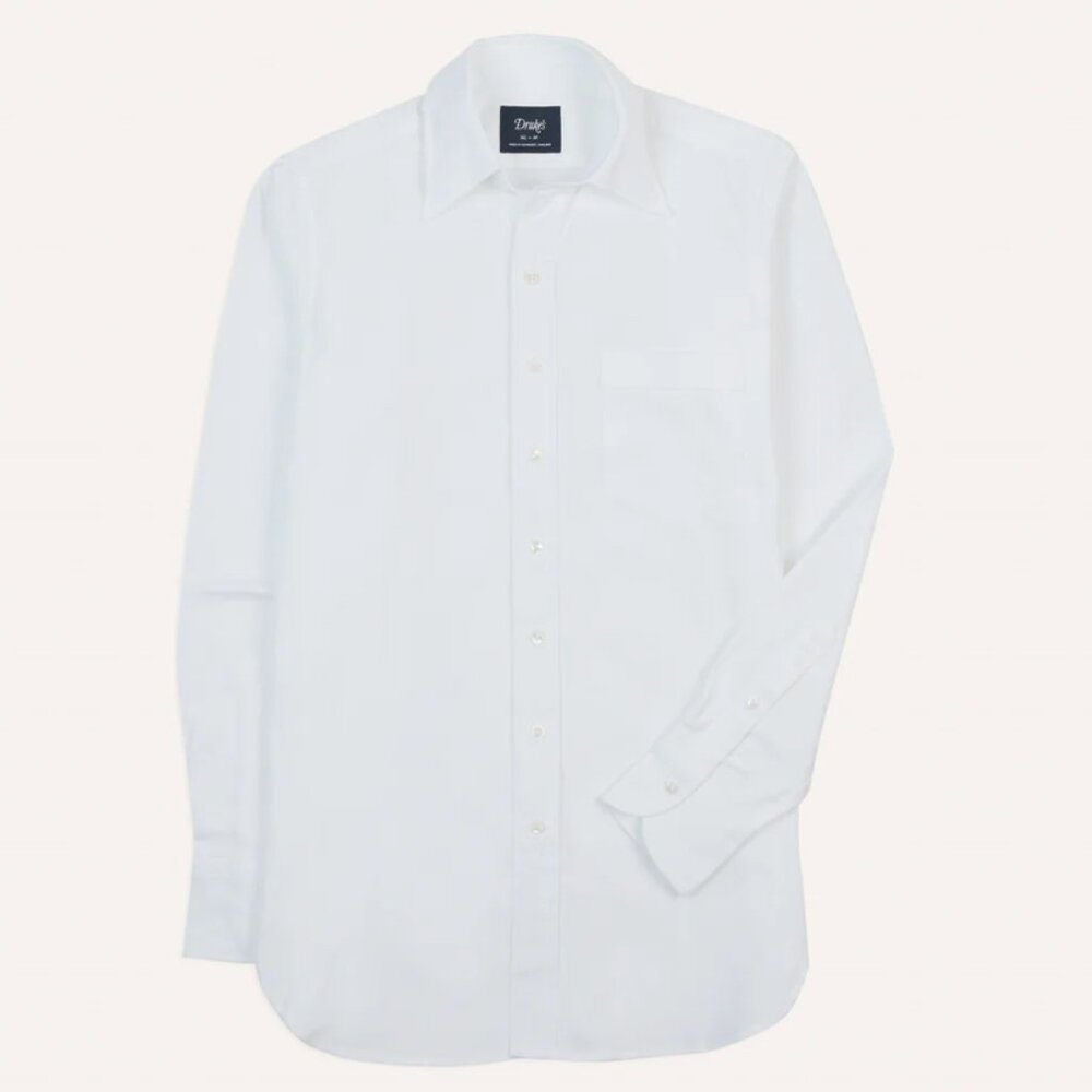 Drakes - White Cotton Oxford Cloth Long Point Collar Shirt - 15